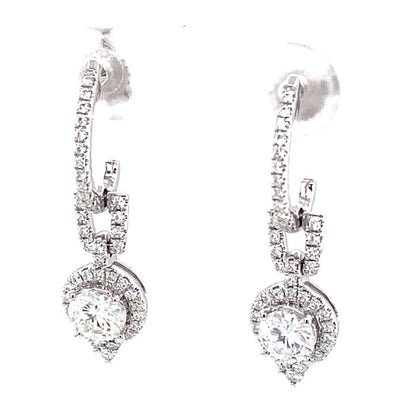 1.49 CTW DEW Moissanite Halo Drop Earrings in 14K White Gold