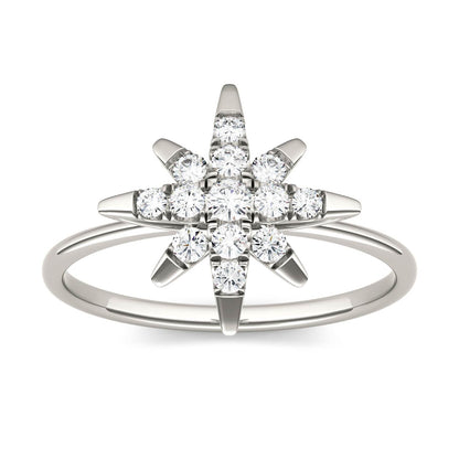 0.22 CTW DEW Moissanite Starburst Ring in 14K White Gold