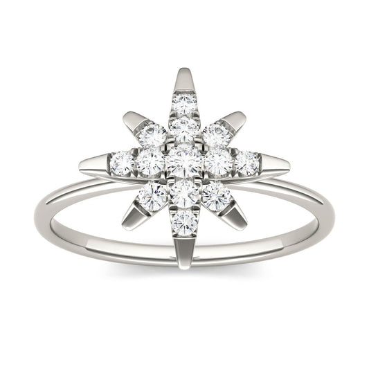 0.22 CTW DEW Moissanite Starburst Ring in 14K White Gold