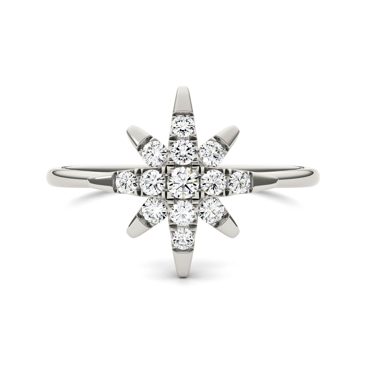 0.22 CTW DEW Moissanite Starburst Ring in 14K White Gold