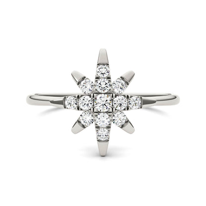 0.22 CTW DEW Moissanite Starburst Ring in 14K White Gold