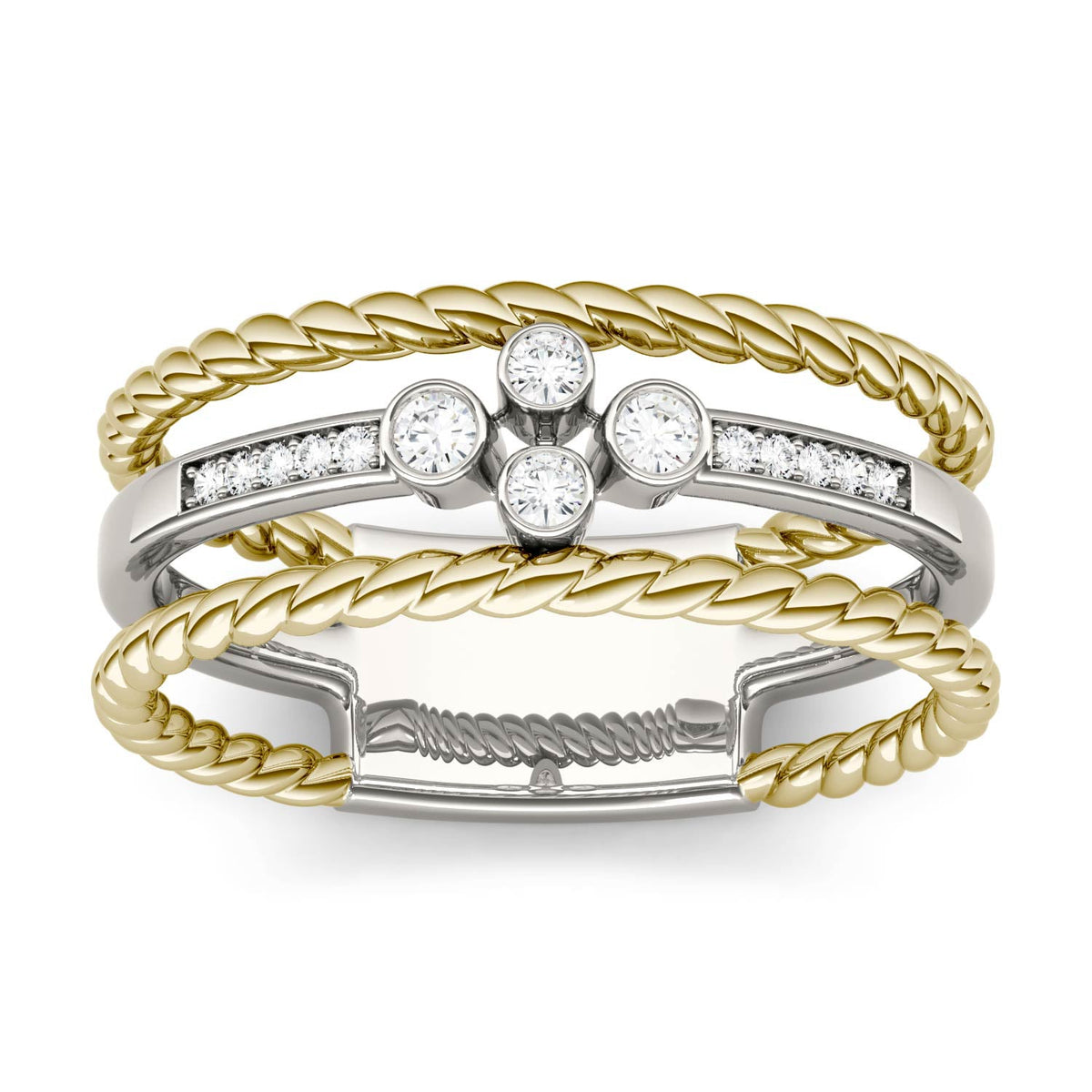 0.15 CTW DEW Moissanite Three-Row Cluster Band in 14K Two-Tone Gold