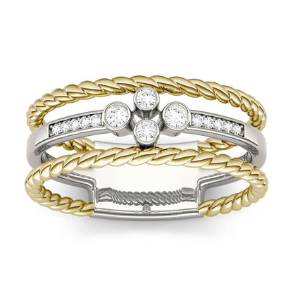 0.15 CTW DEW Moissanite Three-Row Cluster Band in 14K Two-Tone Gold