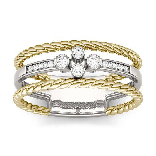 0.15 CTW DEW Moissanite Three-Row Cluster Band in 14K Two-Tone Gold