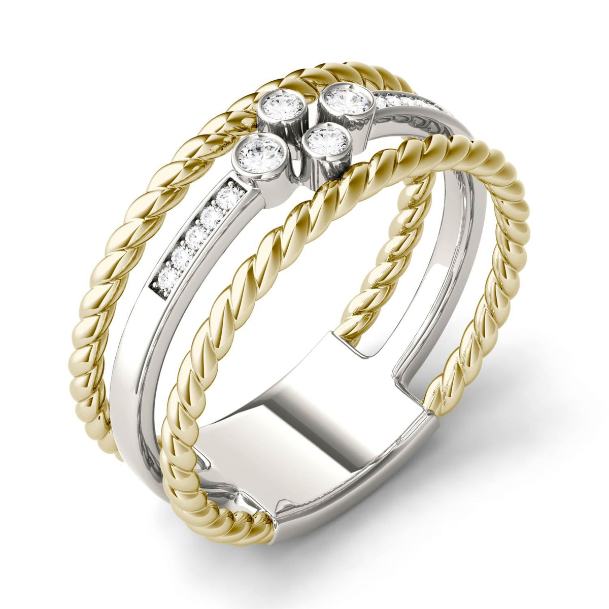 0.15 CTW DEW Moissanite Three-Row Cluster Band in 14K Two-Tone Gold