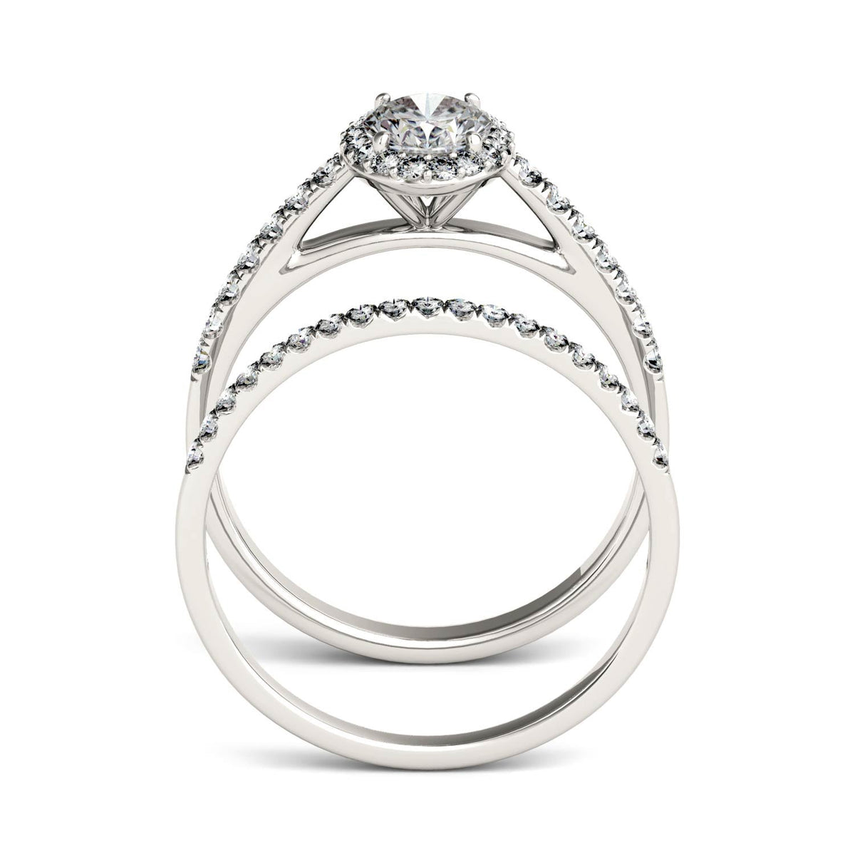 1.28 CTW DEW Oval Moissanite Side-Stone Halo Bridal Set in 14K White Gold
