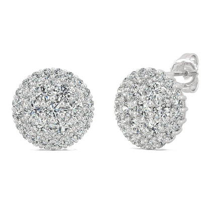 1.04 CTW DEW Round Moissanite Pave Stud Earrings in 14K White Gold