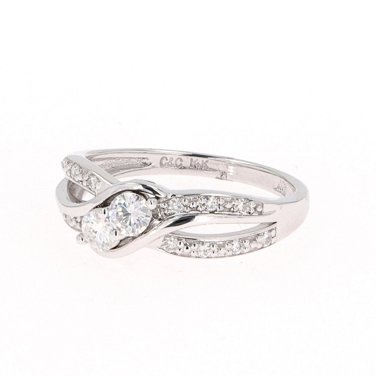 0.50 CTW DEW Round Moissanite Bypass Ring in 14K White Gold
