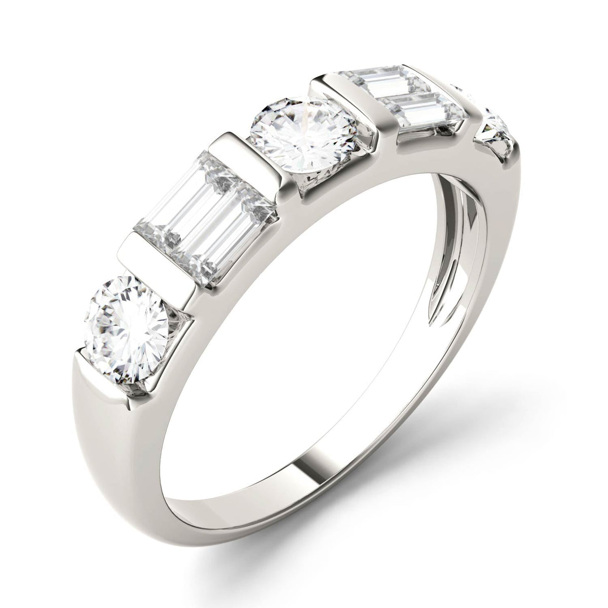 1.15 CTW DEW Straight Baguette Moissanite Double-Row Band in 14K White Gold
