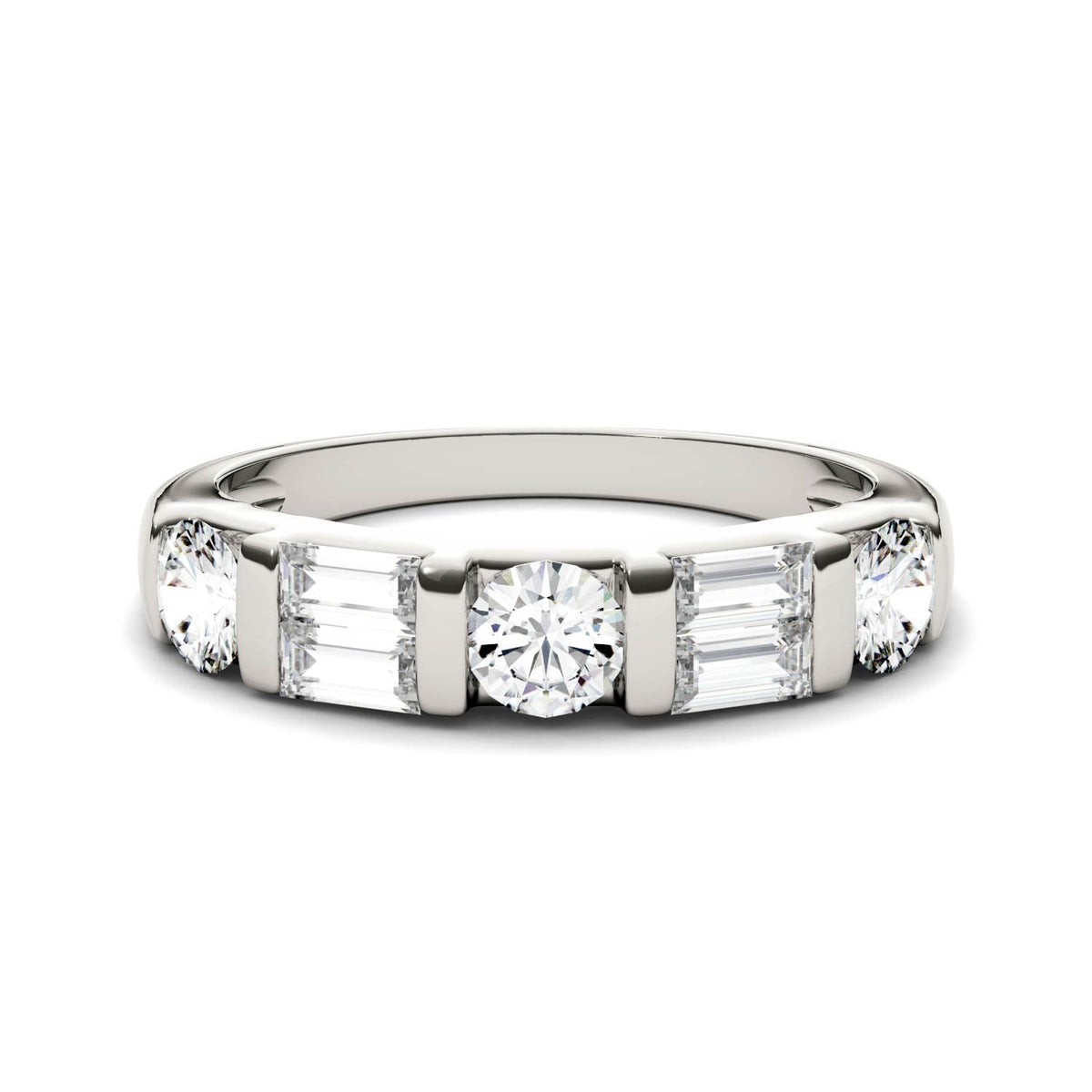 1.15 CTW DEW Straight Baguette Moissanite Double-Row Band in 14K White Gold