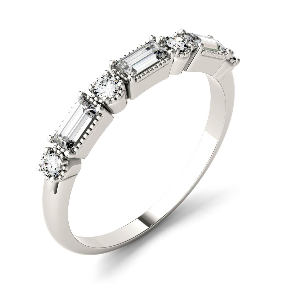 0.47 CTW DEW Straight Baguette Moissanite Stackable Ring in 14K White Gold