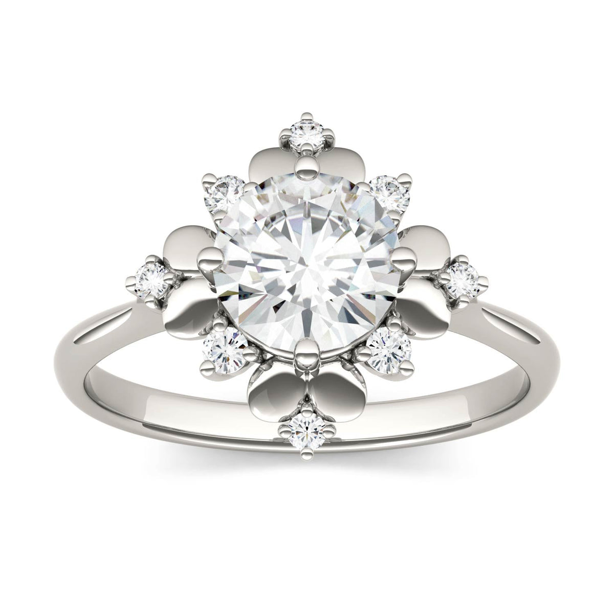 1.11 CTW DEW Round Moissanite Halo Fashion Ring in 14K White Gold
