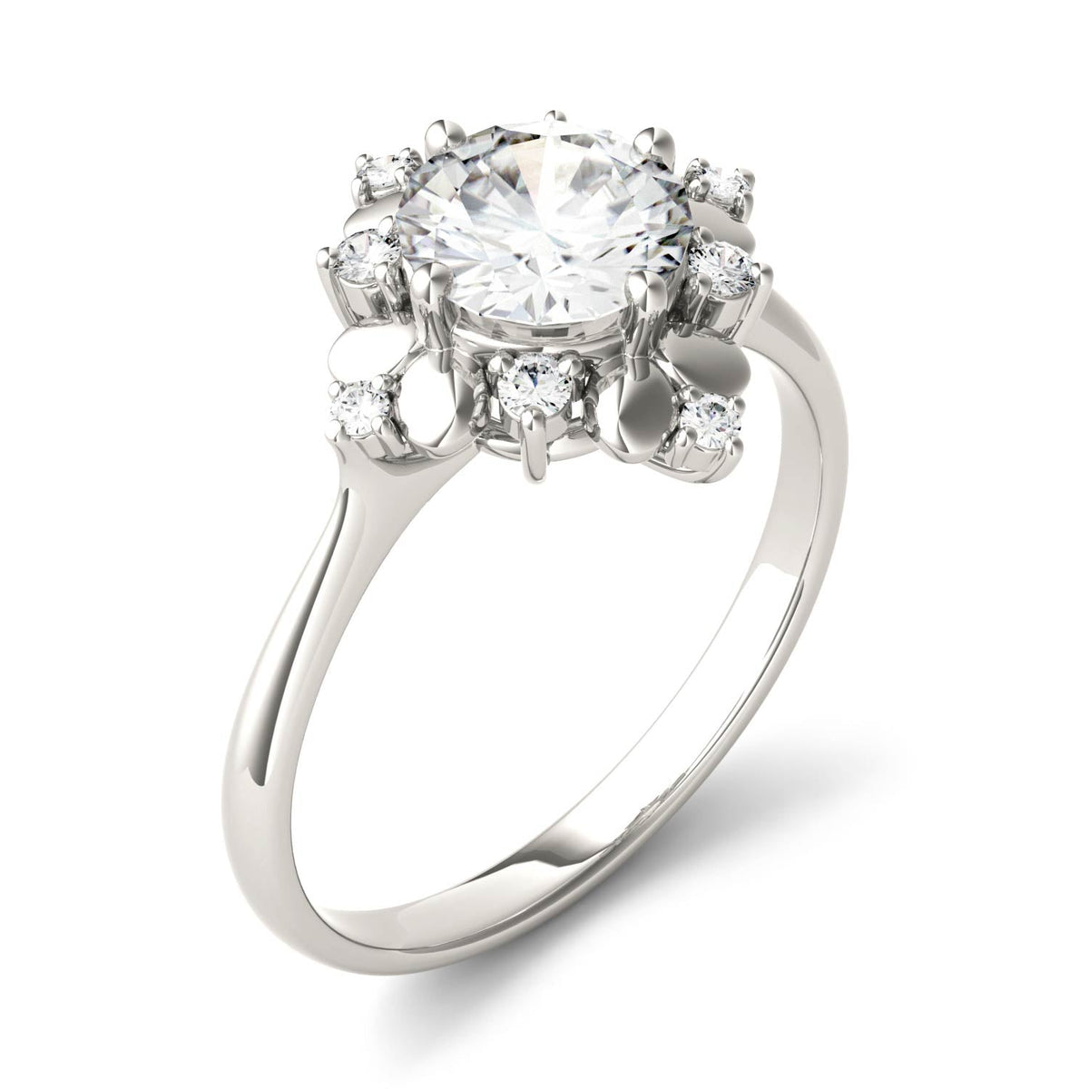 1.11 CTW DEW Round Moissanite Halo Fashion Ring in 14K White Gold