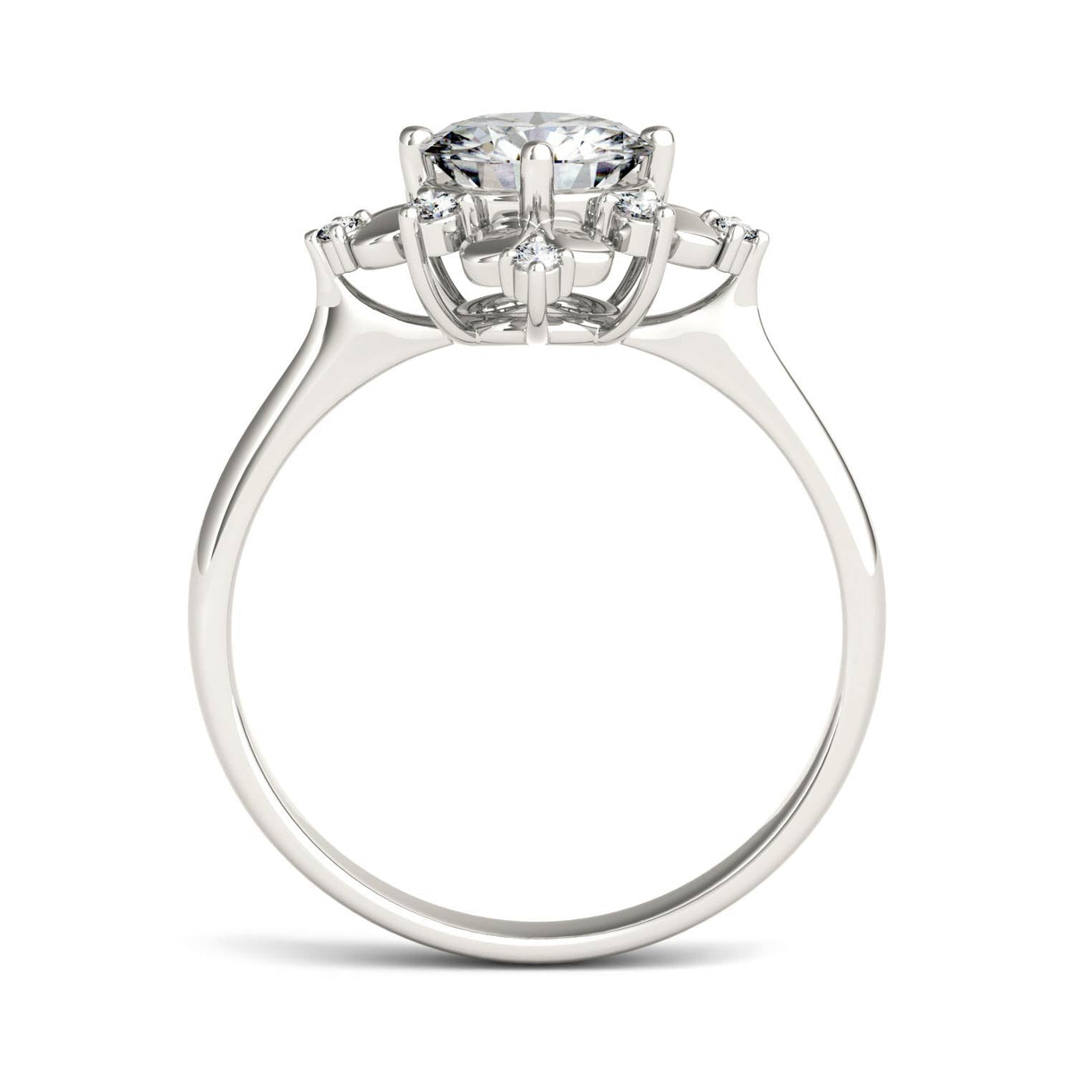 1.11 CTW DEW Round Moissanite Halo Fashion Ring in 14K White Gold