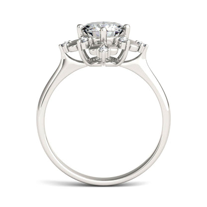 1.11 CTW DEW Round Moissanite Halo Fashion Ring in 14K White Gold