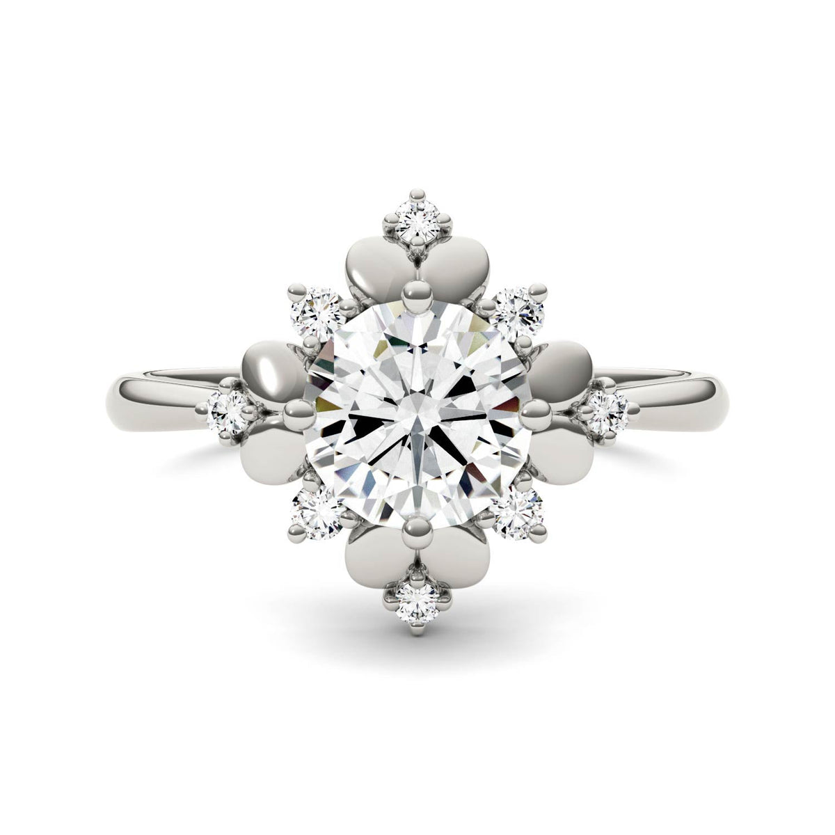 1.11 CTW DEW Round Moissanite Halo Fashion Ring in 14K White Gold