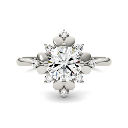 1.11 CTW DEW Round Moissanite Halo Fashion Ring in 14K White Gold