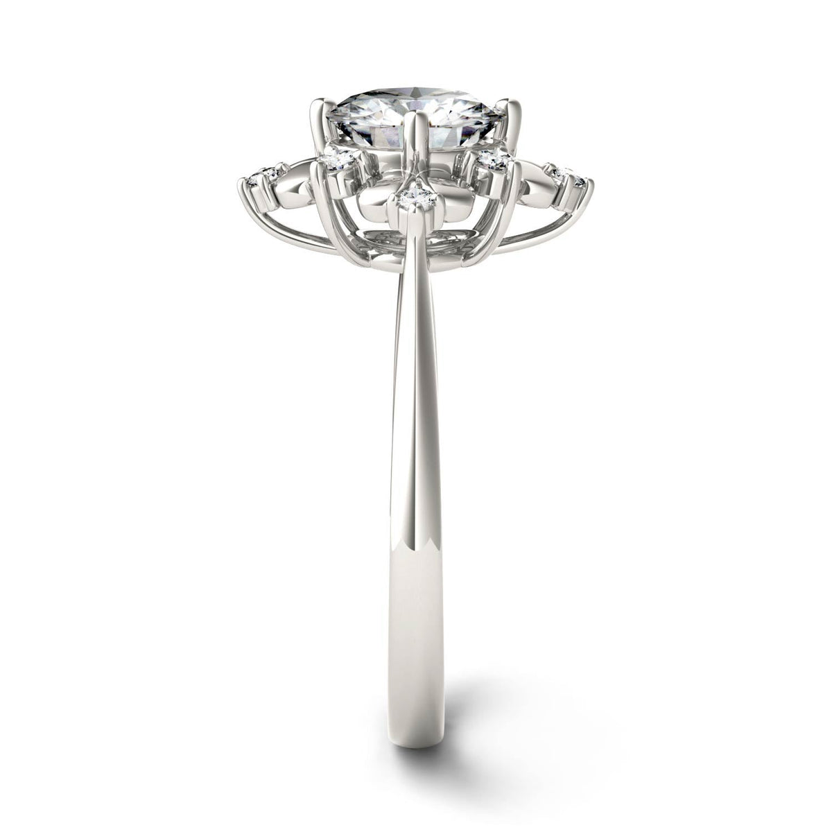 1.11 CTW DEW Round Moissanite Halo Fashion Ring in 14K White Gold