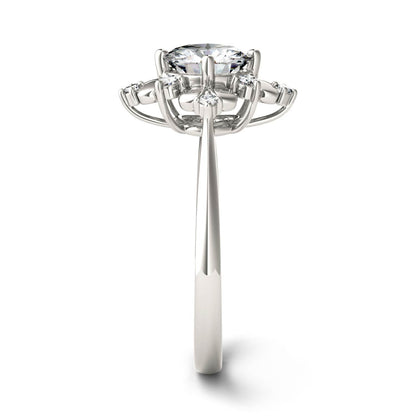 1.11 CTW DEW Round Moissanite Halo Fashion Ring in 14K White Gold