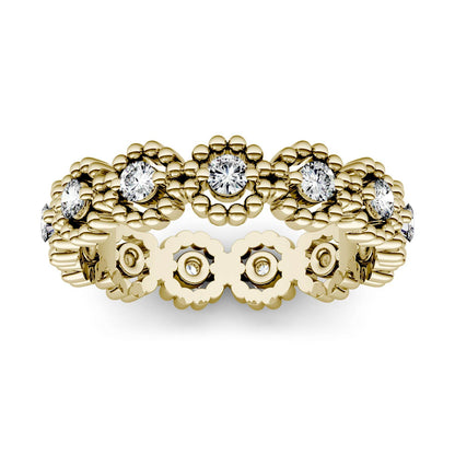 0.59 CTW DEW Round Moissanite Milgrain Eternity Band in 14K Yellow Gold