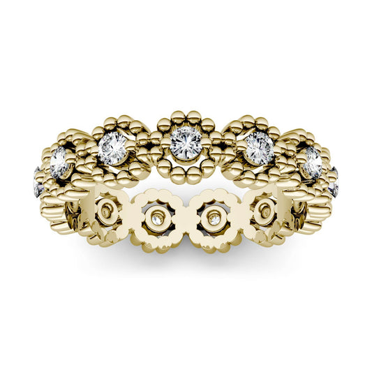 0.59 CTW DEW Round Moissanite Milgrain Eternity Band in 14K Yellow Gold