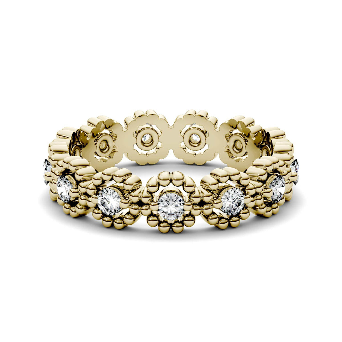 0.59 CTW DEW Round Moissanite Milgrain Eternity Band in 14K Yellow Gold