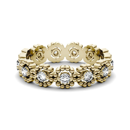 0.59 CTW DEW Round Moissanite Milgrain Eternity Band in 14K Yellow Gold