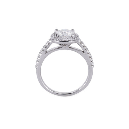 1.37 CTW DEW Cushion Moissanite Accented Halo Engagement Ring in 14K White Gold