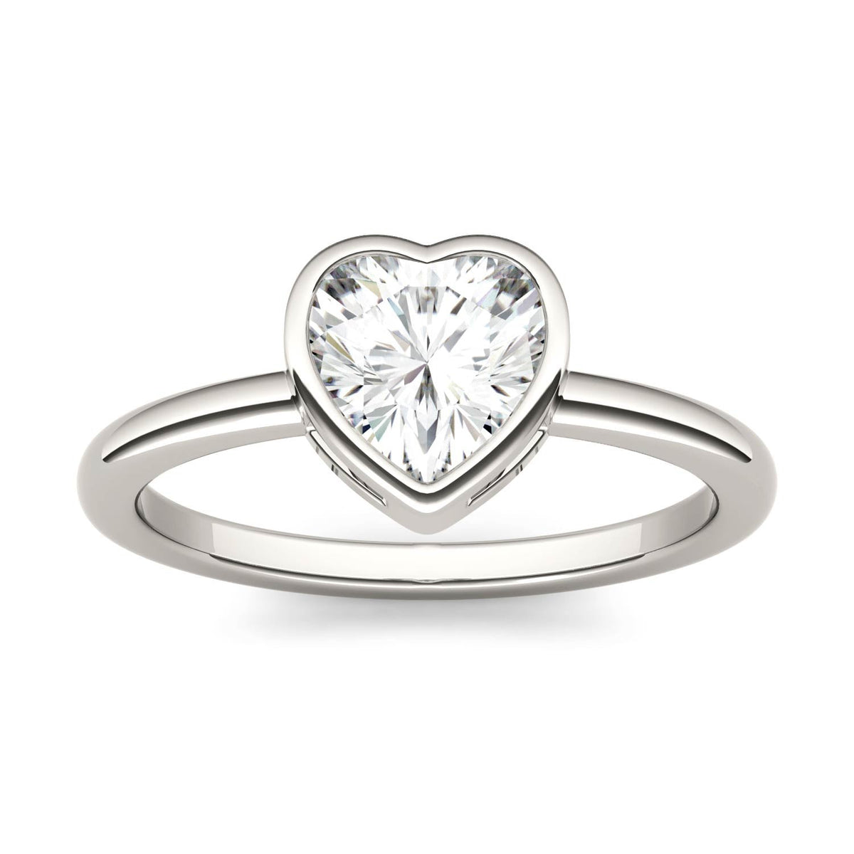 1.00 CTW DEW Heart Moissanite Bezel Solitaire Engagement Ring in 14K White Gold