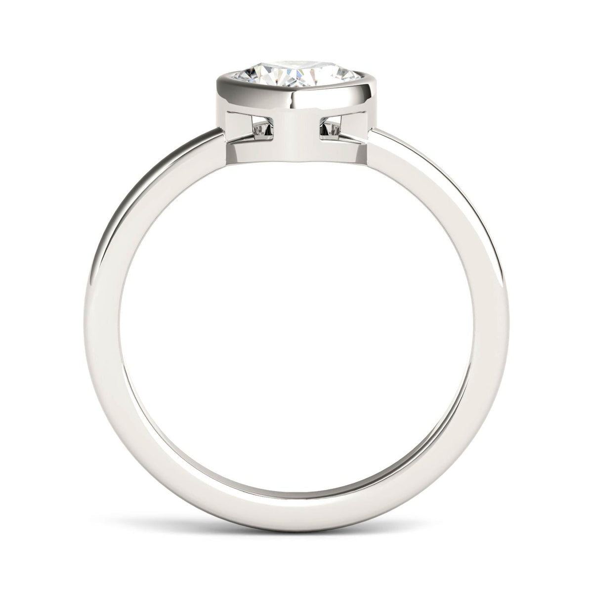 1.00 CTW DEW Heart Moissanite Bezel Solitaire Engagement Ring in 14K White Gold