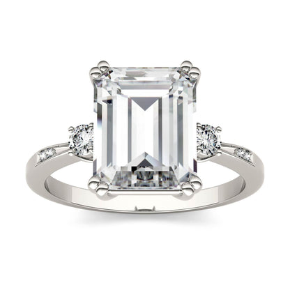 3.69 CTW DEW Emerald Moissanite Ring in 14K White Gold