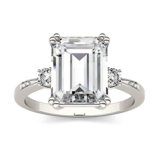 3.69 CTW DEW Emerald Moissanite Ring in 14K White Gold