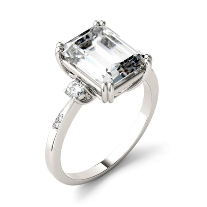 3.69 CTW DEW Emerald Moissanite Ring in 14K White Gold