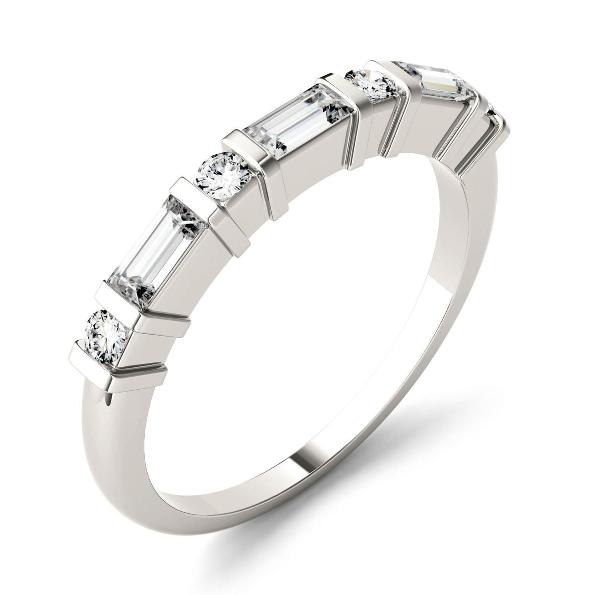 0.47 CTW DEW Alternating Straight Baguette Moissanite Band in 14K White Gold