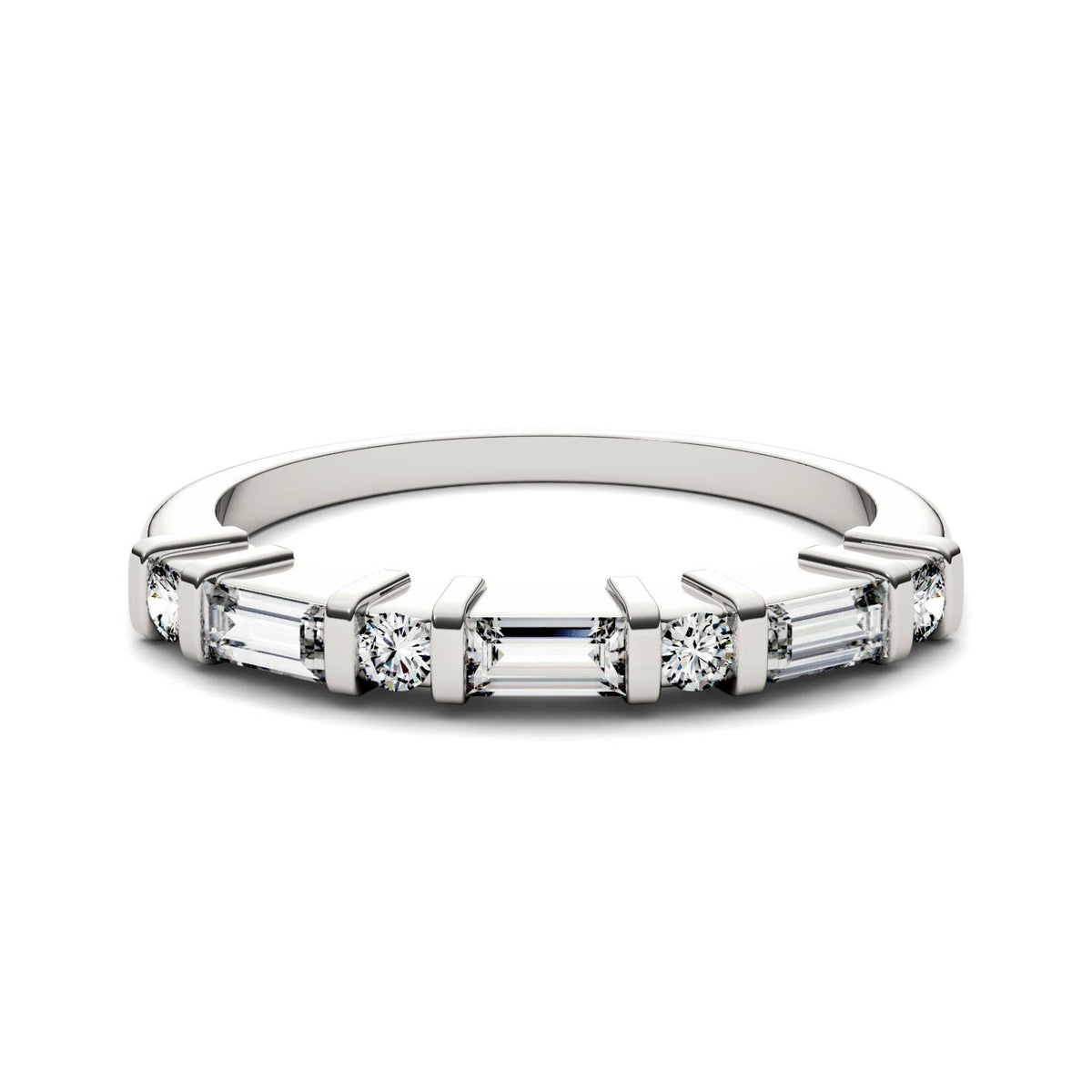 0.47 CTW DEW Alternating Straight Baguette Moissanite Band in 14K White Gold