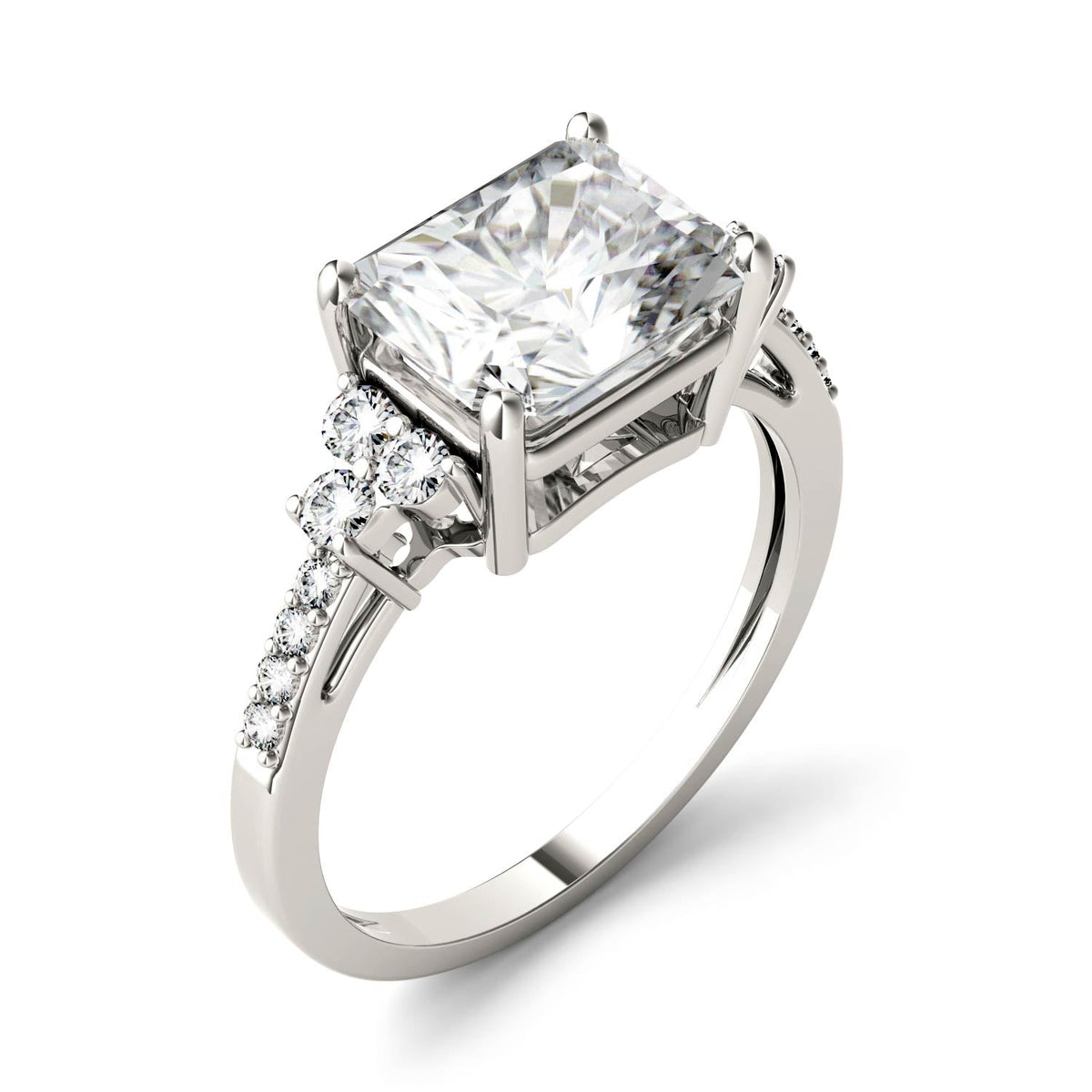 2.90 CTW DEW Radiant Moissanite Engagement Ring in 14K White Gold
