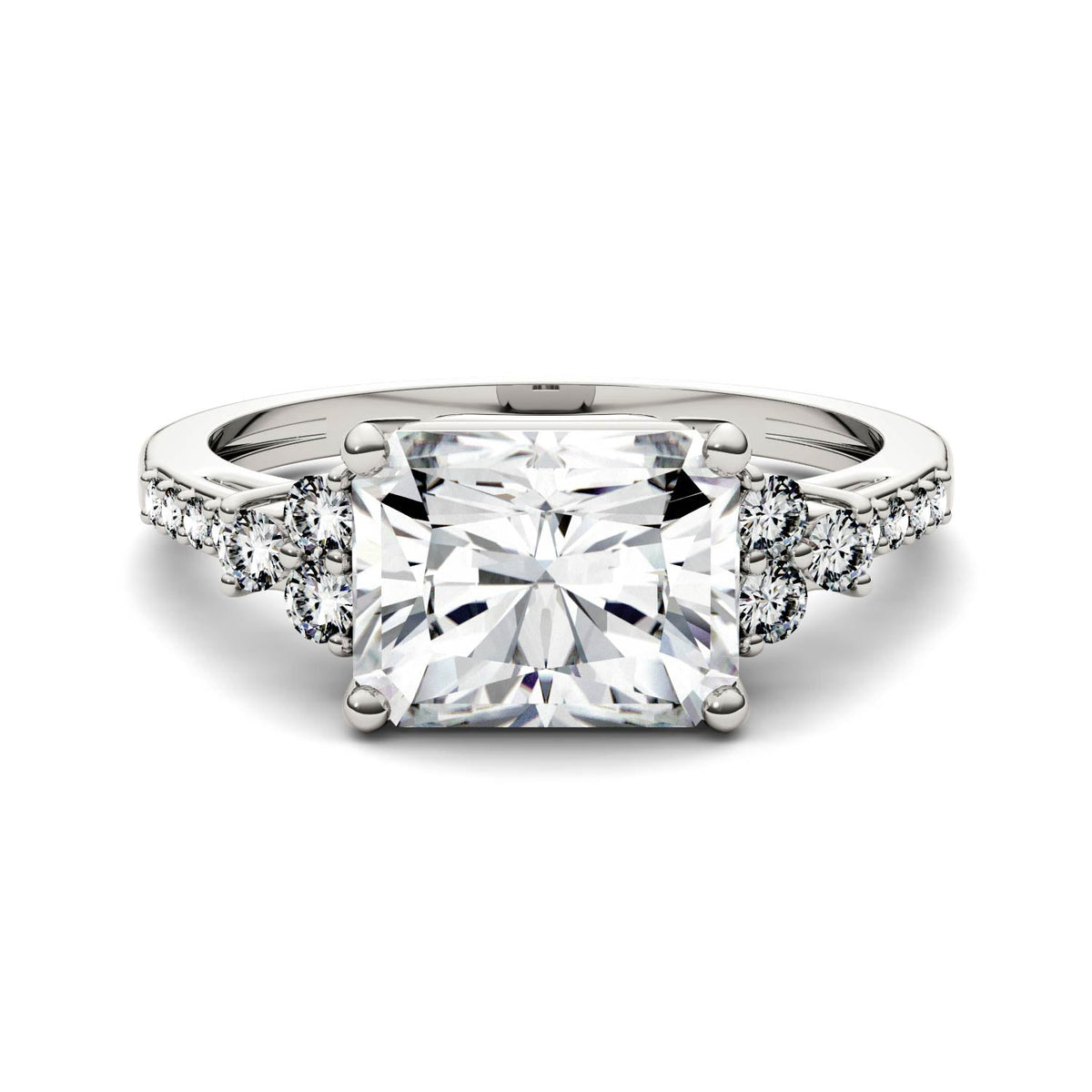 2.90 CTW DEW Radiant Moissanite Engagement Ring in 14K White Gold