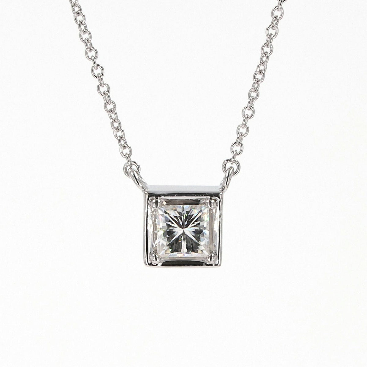 0.60 CTW DEW Square Moissanite Necklace in Sterling Silver