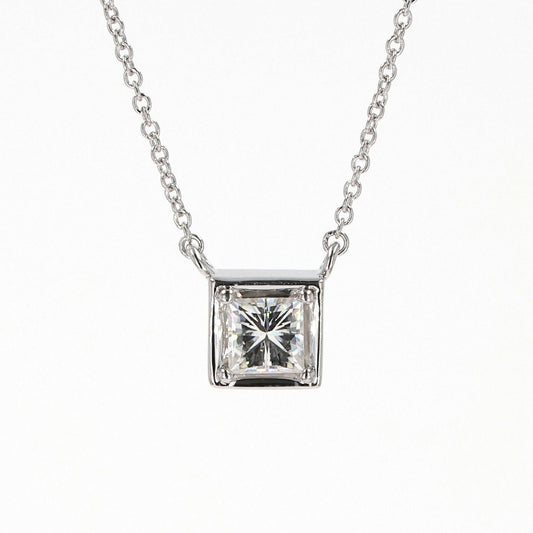 0.60 CTW DEW Square Moissanite Necklace in Sterling Silver