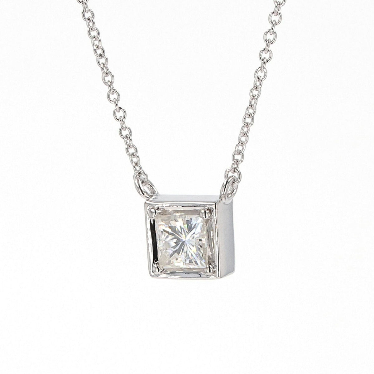 0.60 CTW DEW Square Moissanite Necklace in Sterling Silver