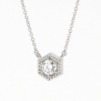 0.33 CTW DEW Round Moissanite Geometric Bead Halo Necklace in Sterling Silver