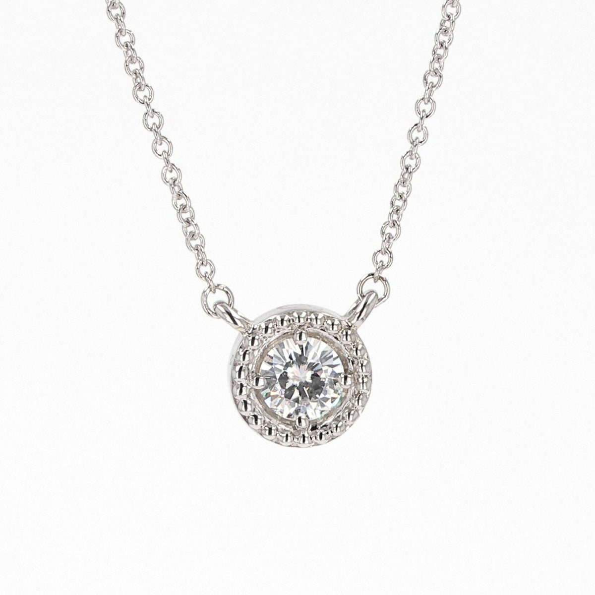 0.33 CTW DEW Round Moissanite Bead Halo Necklace in Sterling Silver