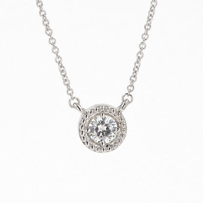 0.33 CTW DEW Round Moissanite Bead Halo Necklace in Sterling Silver