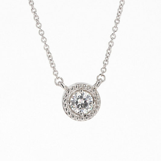 0.33 CTW DEW Round Moissanite Bead Halo Necklace in Sterling Silver