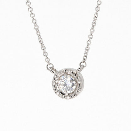 0.33 CTW DEW Round Moissanite Bead Halo Necklace in Sterling Silver
