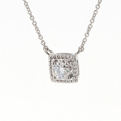 0.33 CTW DEW Round Moissanite Square Bead Halo Necklace in Sterling Silver
