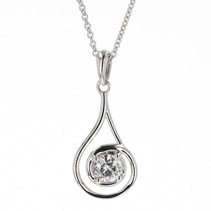0.33 CTW DEW Round  Moissanite Teardrop Pendant in Sterling Silver