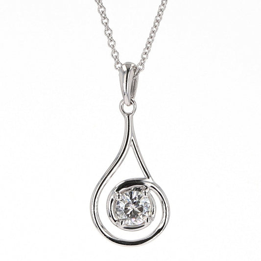 0.33 CTW DEW Round  Moissanite Teardrop Pendant in Sterling Silver