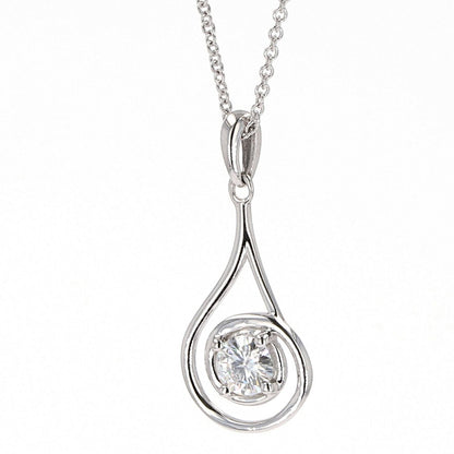 0.33 CTW DEW Round  Moissanite Teardrop Pendant in Sterling Silver