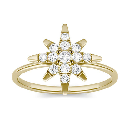 0.22 CTW DEW Moissanite Starburst Ring in 14K Yellow Gold